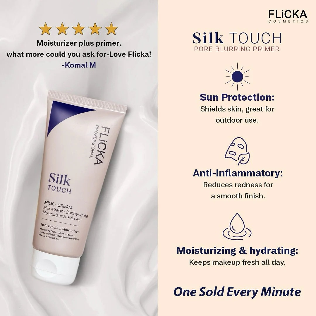 Flicka Flawless Base Duo | Silk Touch 3-in-1 Primer + The Base Story Foundation for Long-Lasting, Matte Perfection