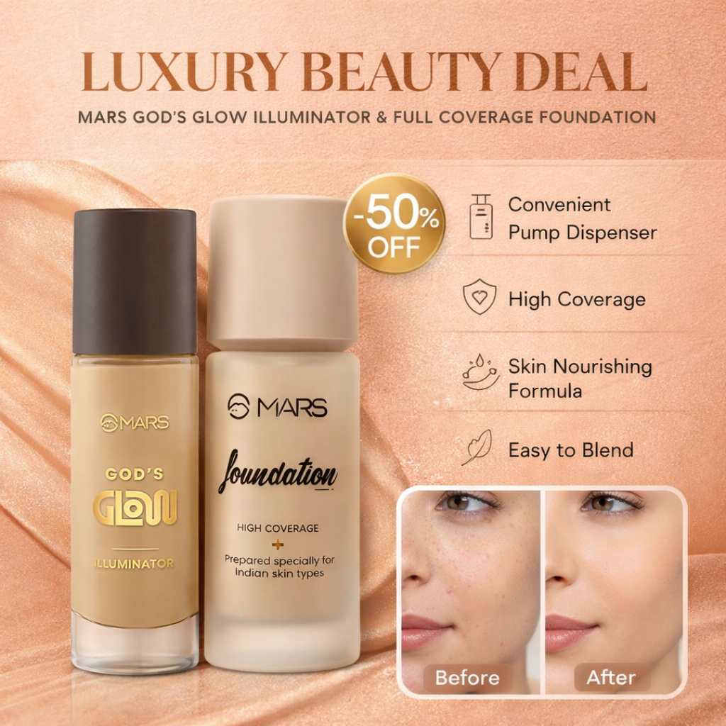 Flawless Glow Duo | MARS God’s Glow Illuminator + Full Coverage Foundation | All-Day Hydration & Glowy Finish