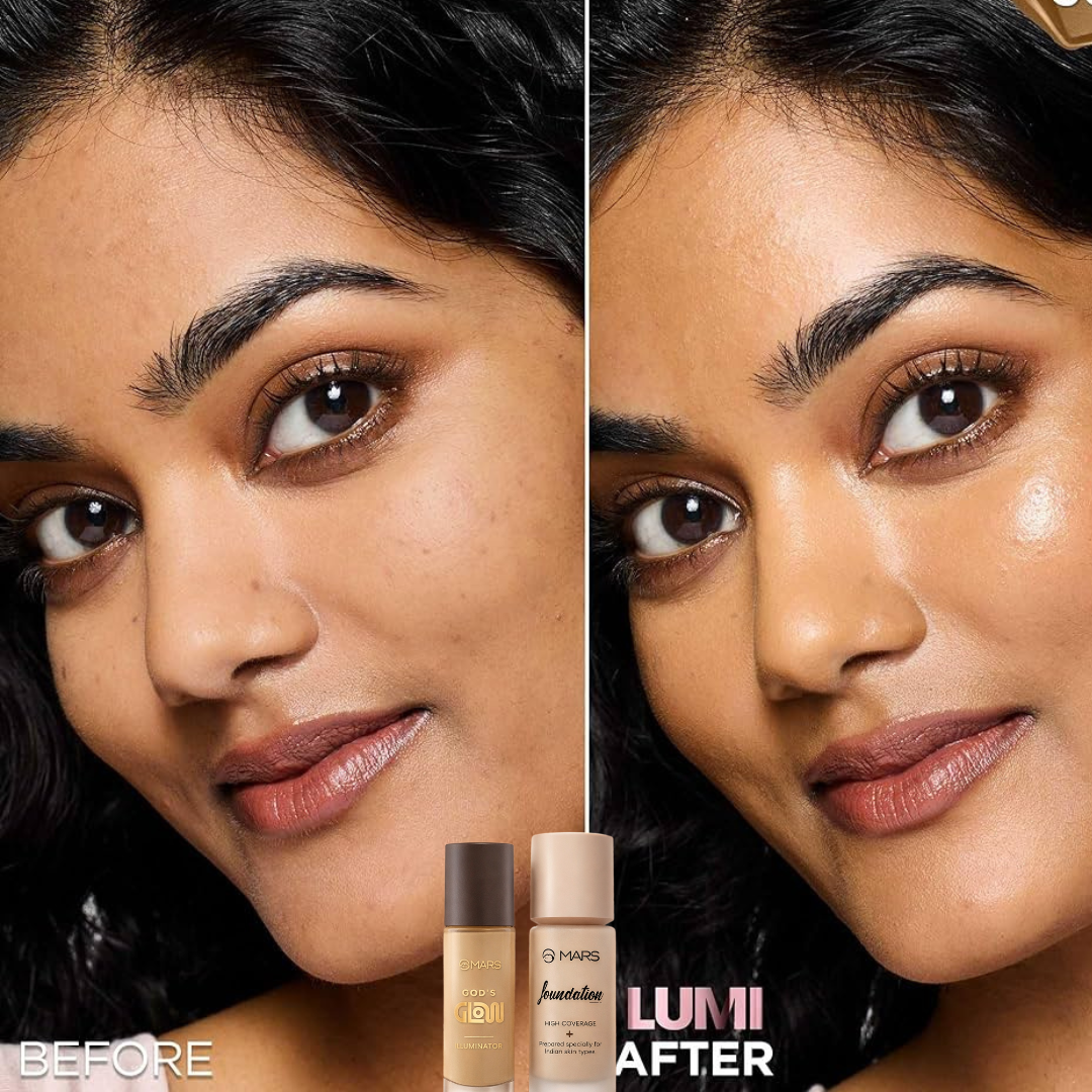 Flawless Glow Duo | MARS God’s Glow Illuminator + Full Coverage Foundation | All-Day Hydration & Glowy Finish