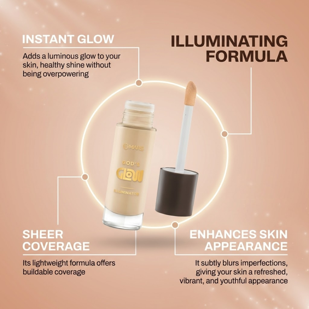 Flawless Glow Duo | MARS God’s Glow Illuminator + Full Coverage Foundation | All-Day Hydration & Glowy Finish
