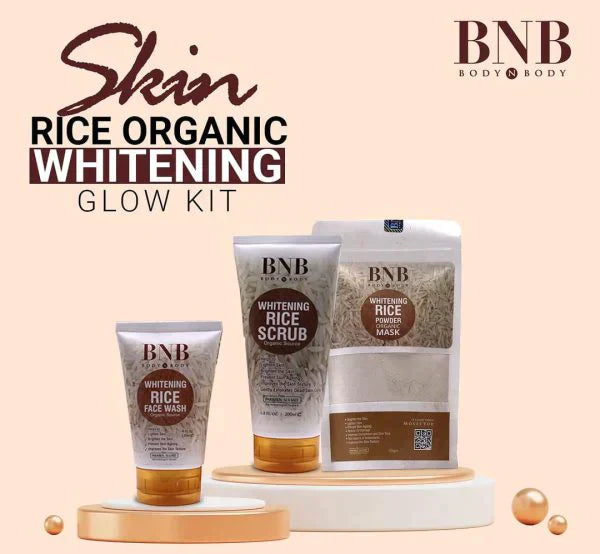 BNB 3 In 1 Rice Extract & Glow Kit-Rice Face Wash+Rice Scrub+Rice Face Mask