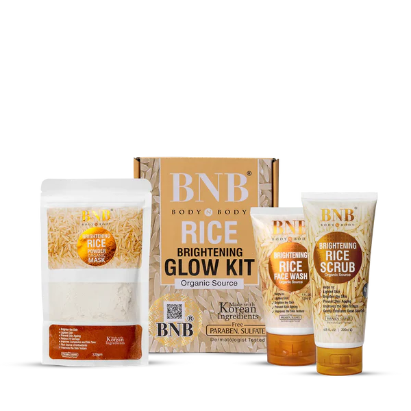 BNB 3 In 1 Rice Extract & Glow Kit-Rice Face Wash+Rice Scrub+Rice Face Mask